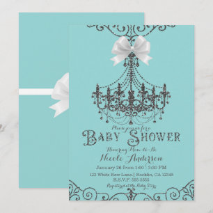 Turquoise & Silver White Bow Chic Baby shower Kaart