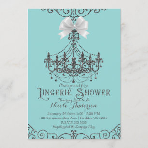 Turquoise & Silver White Bow Lingerie Shower Kaart