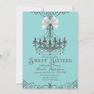 Turquoise & Silver White Bow Sweet 16 Zestien Kaart