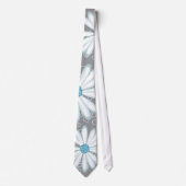 Turquoise Silver White Daisy Wild Flower Wedding Stropdas (Voorkant)