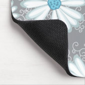 Turquoise Silver White Wild Daisy Floral Pattern Muismat (Hoek)