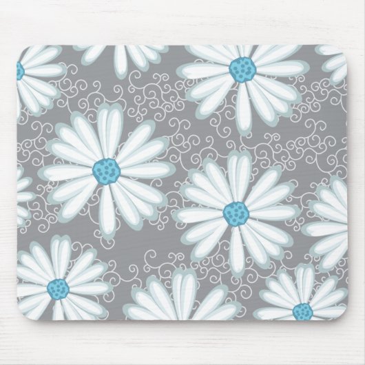 Turquoise Silver White Wild Daisy Floral Pattern Muismat (Voorkant)