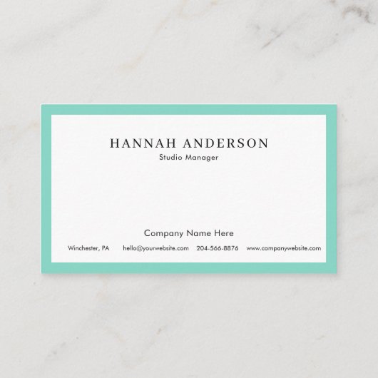 Turquoise Simple Professional Elegant Visitekaartje (Achterkant)