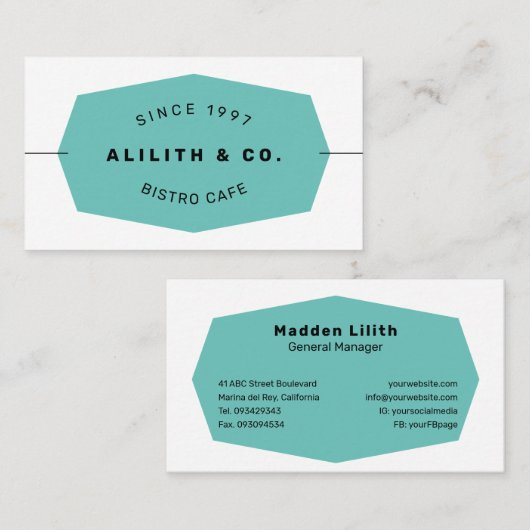 Turquoise Simple Sans Serif Font Visitekaartje (Voorkant / Achterkant)