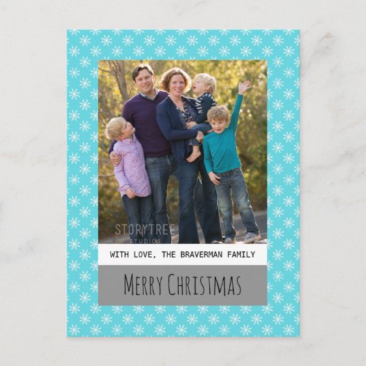Turquoise Simple Snowflake Holiday Photo Briefkaar Feestdagenkaart (Voorkant)