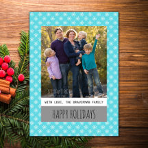 Turquoise Simple Snowflake Holiday Photo Flat Kaar