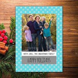 Turquoise Simple Snowflake Holiday Photo Flat Kaar Feestdagenkaart