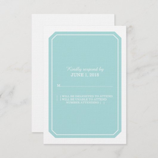 Turquoise Simply Elegant-reactiekaart RSVP Kaartje (Voorkant / Achterkant)