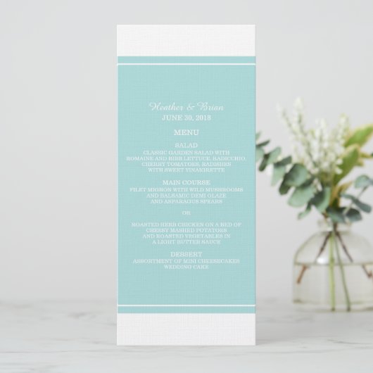 Turquoise Simply Elegant Wedding Menu (Staand voorkant)