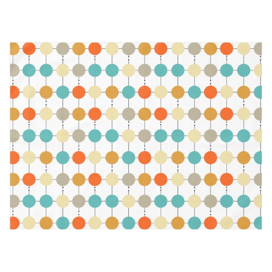 Turquoise Sinaasappel Circles Mid Century Retro Tafelkleed (Voorkant (Horizontaal))