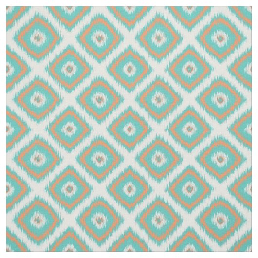 Turquoise Sinaasappel Diamond Squares Ikat Pattern Stof (Swatch)