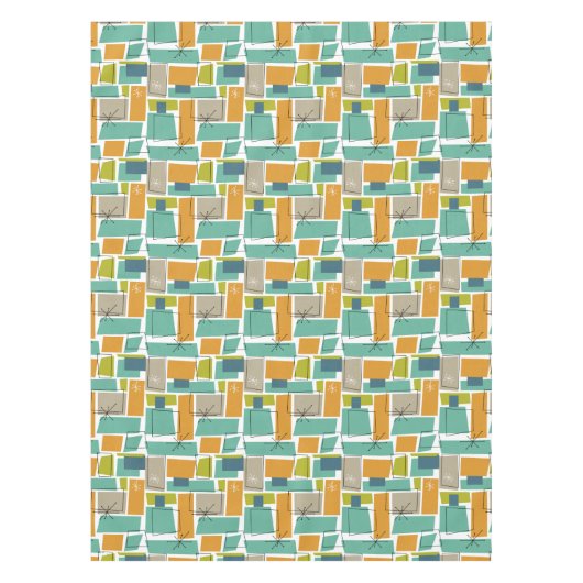 Turquoise Sinaasappel Groene Vierkantjes Starburst Tafelkleed (Voorkant)