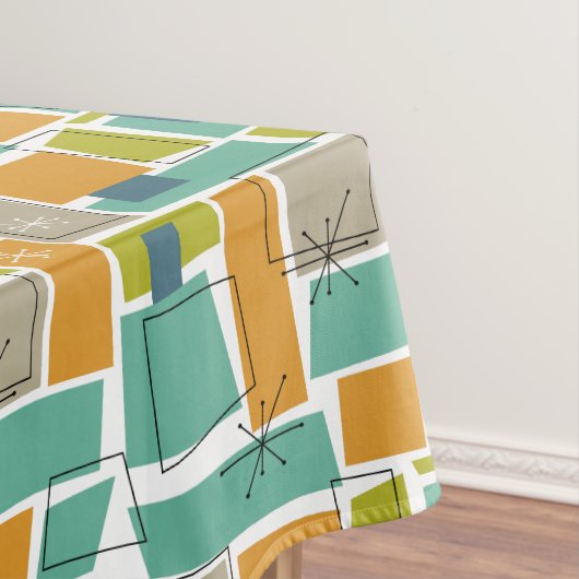 Turquoise Sinaasappel Groene Vierkantjes Starburst Tafelkleed (Voorbeeld)