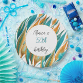 Turquoise Sinaasappel Mooie Waterverf gepersonalis Papieren Bordje (Feest)