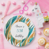 Turquoise Sinaasappel Mooie Waterverf gepersonalis Papieren Bordje (Feest)