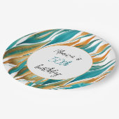 Turquoise Sinaasappel Mooie Waterverf gepersonalis Papieren Bordje (Gekanteld)