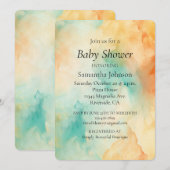 Turquoise Sinaasappel perzik golvende Waterverf Ab Kaart (Voorkant / Achterkant)