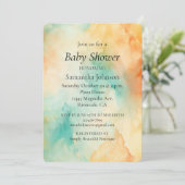 Turquoise Sinaasappel perzik golvende Waterverf Ab Kaart (Staand voorkant)