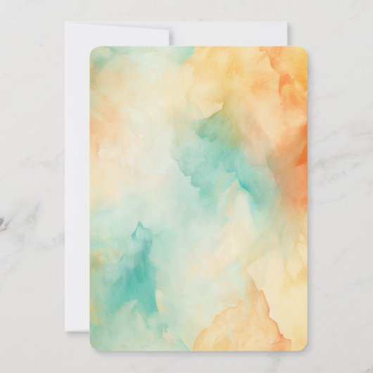 Turquoise Sinaasappel perzik golvende Waterverf Ab Kaart (Achterkant)