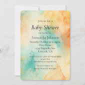 Turquoise Sinaasappel perzik golvende Waterverf Ab Kaart (Voorkant)