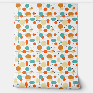 Turquoise Sinaasappel zwarte cirkels lijnen midden Behang