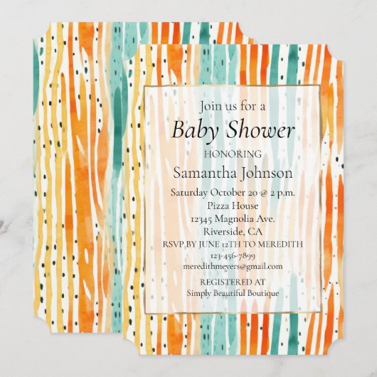 Turquoise Sinaasappels perzik Waterverf Stripes Kaart (Voorkant / Achterkant)