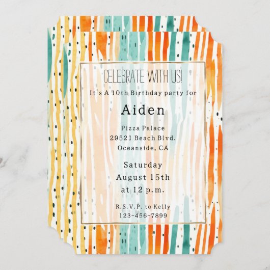 Turquoise Sinaasappels perzik Waterverf Stripes Kaart (Voorkant / Achterkant)