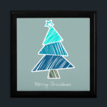 Turquoise Sketchy Christmas Tree Gift Box Cadeaudoosje<br><div class="desc">Cute,  kleurrijk patroon met gekrabbelde kerstbomen. Perfect kerstcadeau.</div>