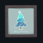 Turquoise Sketchy Christmas Tree Gift Box Premium Decoratie Doosje<br><div class="desc">Cute,  kleurrijk patroon met gekrabbelde kerstbomen. Perfect kerstcadeau.</div>