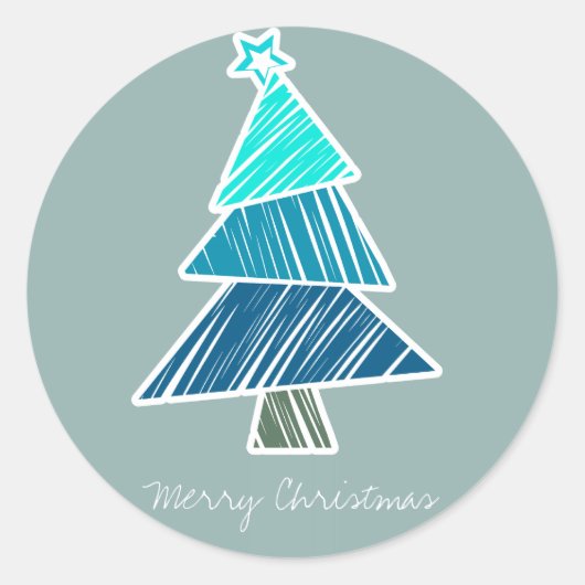 Turquoise Sketchy Christmas Tree Sticker (Voorkant)