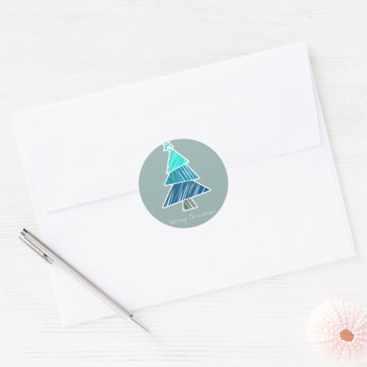 Turquoise Sketchy Christmas Tree Sticker (Envelop)