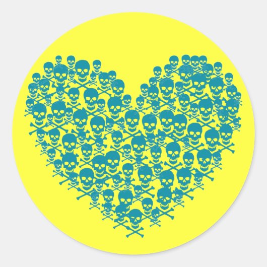 Turquoise Skull Heart Ronde Sticker (Voorkant)