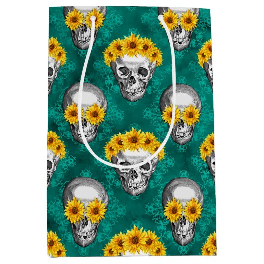 Turquoise Skulls and Sunflower Series Design 10 Medium Cadeauzakje (Voorkant)