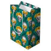 Turquoise Skulls and Sunflower Series Design 10 Medium Cadeauzakje (Achterkant Gekanteld)