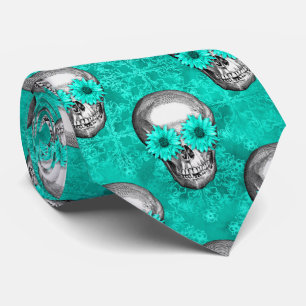 Turquoise Skulls and Sunflower Series Design 11 Stropdas