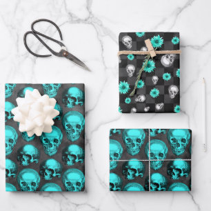 Turquoise Skulls and Sunflower Series Design 1 Inpakpapier Vel