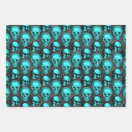 Turquoise Skulls and Sunflower Series Design 1 Inpakpapier Vel (Voorkant 2)