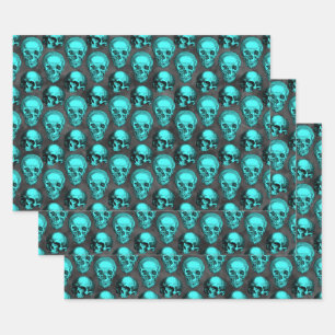 Turquoise Skulls and Sunflower Series Design 1 Inpakpapier Vel