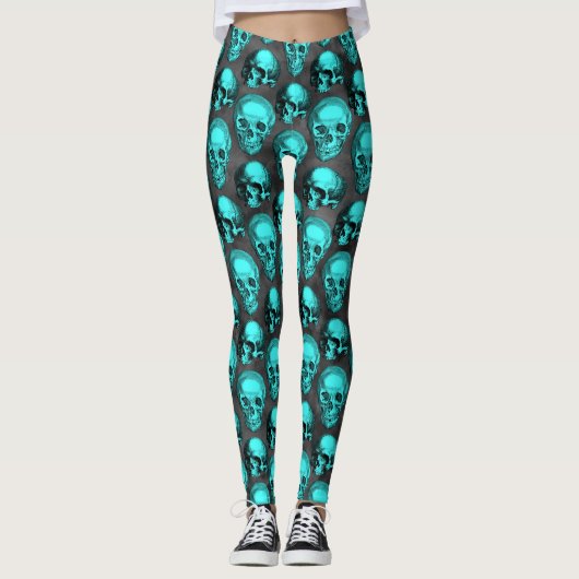 Turquoise Skulls and Sunflower Series Design 1 Leggings (Voorkant)