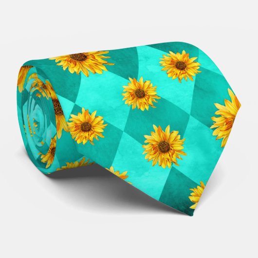 Turquoise Skulls and Sunflower Series Design 2 Stropdas (Opgerold)
