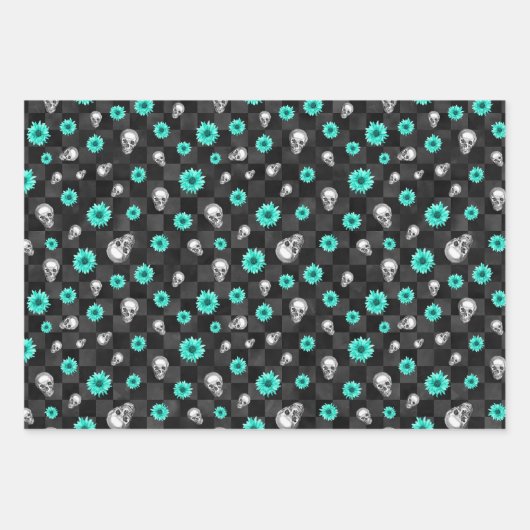 Turquoise Skulls and Sunflower Series Design 5 Inpakpapier Vel (Voorkant 2)