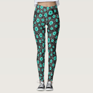 Turquoise Skulls and Sunflower Series Design 5 Leggings
