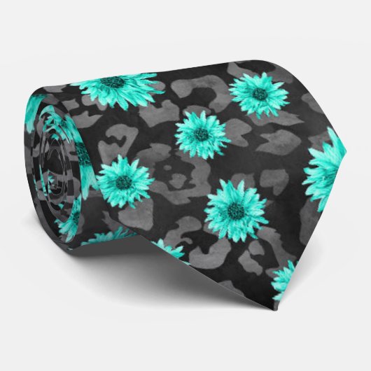 Turquoise Skulls and Sunflower Series Design 5 Stropdas (Opgerold)