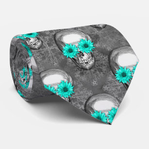 Turquoise Skulls and Sunflower Series Design 9 Stropdas