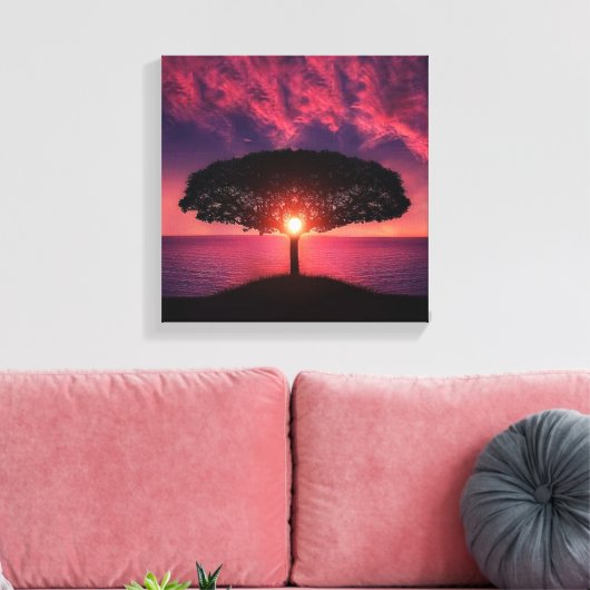 Turquoise Sky Tree Sunset Canvas Print (Insitu (Woonkamer))
