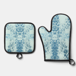 Turquoise slangenhuid creatie ovenwant & pannenlap set