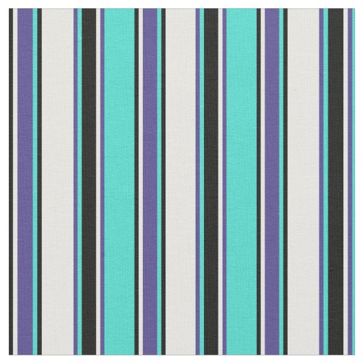 Turquoise, Slate Blue, Mint Cream & Black Lines Stof (Close Up)