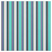 Turquoise, Slate Blue, Mint Cream & Black Lines Stof (Swatch)