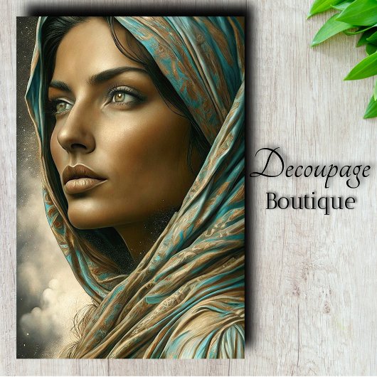 Turquoise Sluier Portret Decoupage Tissuepapier