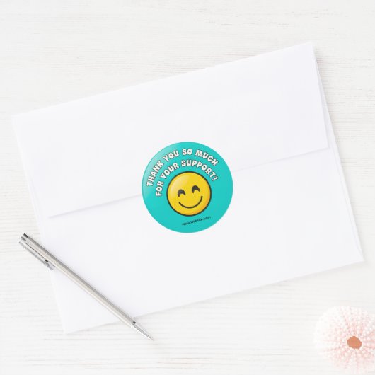 Turquoise Smiley Thank You Business Sticker  (Envelop)